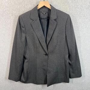 Tahari Blazer Gray Stretch 1-Button Textured Business Career Jacket Womens 10 EC